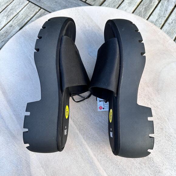 Zara Womens Sandals Size 9 Platform Slides Black Neoprene Block Heel New - Picture 2 of 12
